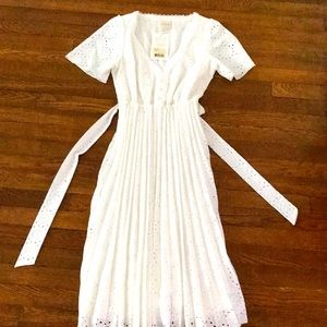 Sezane White Eyelet Midi Dress